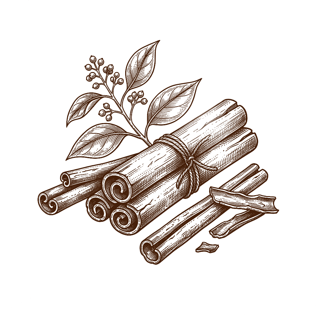 Hand-drawn Ceylon cinnamon botanical sketch